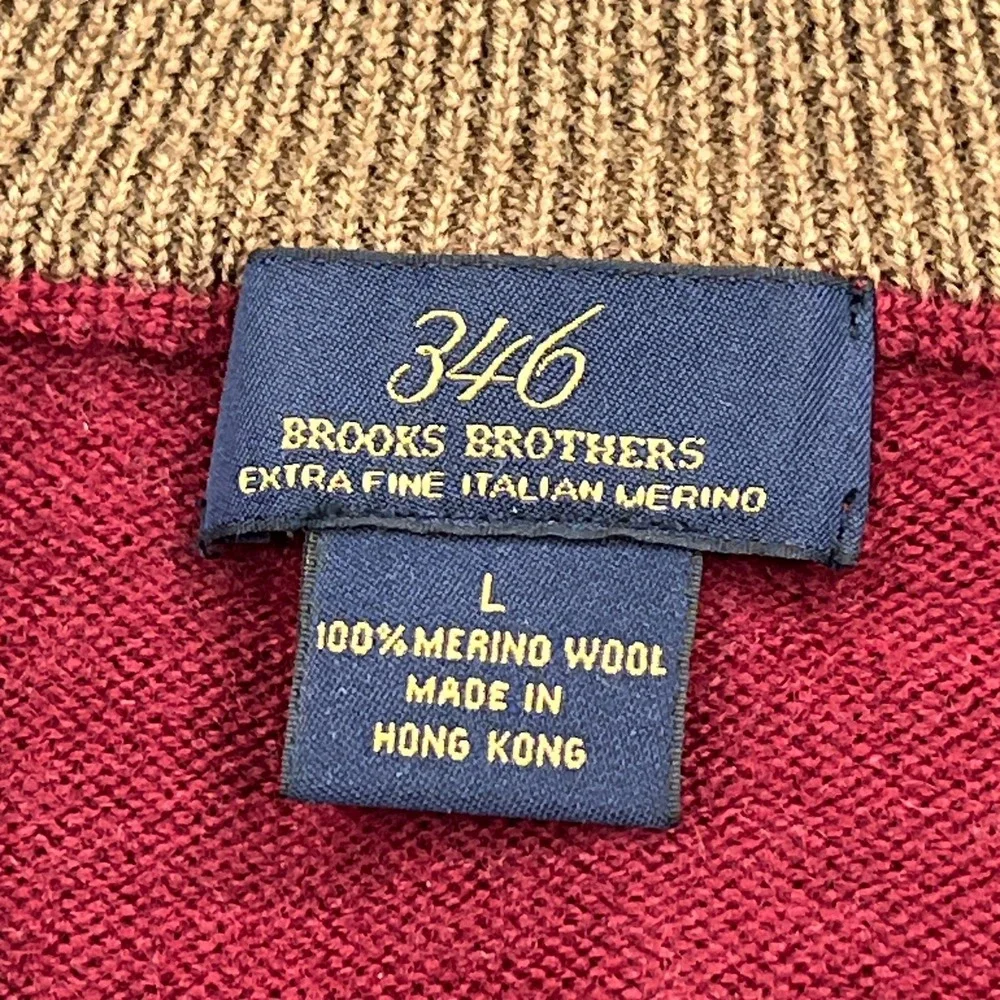 Brooks Brothers 346 Sweater Mens Large Red 100% Merino Wool 1/4 Zip Italian Yarn